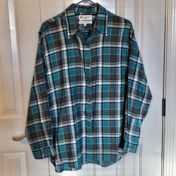 Columbia Other - COLUMBIA 🌲 100% COTTON TEAL BLUE PLAID SHIRT XL